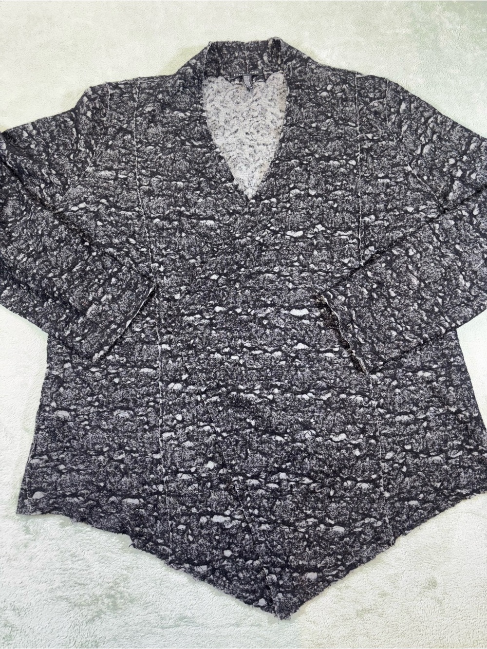 Eileen Fisher Viscose Wool Asymmetric Open Waterfall Cardigan Size XL Black Whit